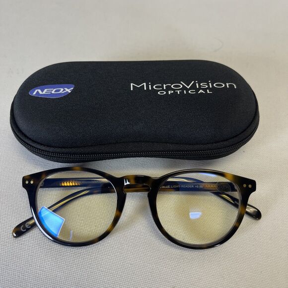 MicroVision Optical Blue Light Blocking Readers Forte Tortoise Frame w Case 0.00 - Picture 1 of 4